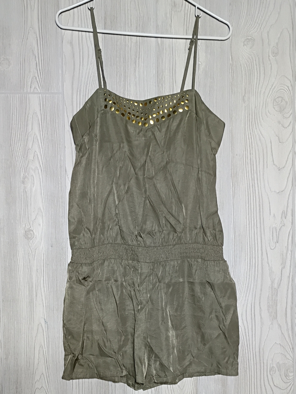 Lauren Conrad Olive Green Romper With Gold Stud Detail